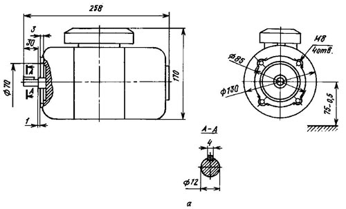 PL-072 U3 IM3601 180W 220V 1500 r/min electrical motor overall and mounting dimensions.