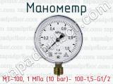 Манометр МТ-100, 1 МПа (10 bar)- 100-1,5-G1/2 