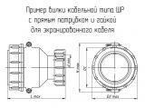 ШР20П3ЭГ7 чертеж кабельной вилки с прямым патрубком и гайкой для экранированного кабеля.