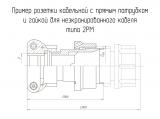 2РМ22КПН10Г1В1 чертеж кабельной розетки с прямым патрубком и гайкой для неэкранированного кабеля.