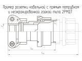 2РМДТ30КПН24Г5В1В чертеж кабельной розетки с прямым патрубком и неэкранированной гайкой.