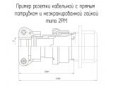2РМ27КПН24Г1В1 чертеж кабельной розетки с прямым патрубком и неэкранированной гайкой.