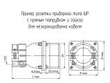 ШР28ПК7НГ9 чертеж приборной розетки с прямым патрубком и гайкой для неэкранированного кабеля.