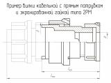 2РМ42КПЭ50Ш2В1 чертеж кабельной вилки с прямым патрубком и экранированной гайкой.