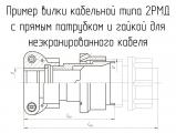 2РМД27КПН19Ш5В1 чертеж кабельной вилки с прямым патрубком и гайкой для неэкранированного кабеля.