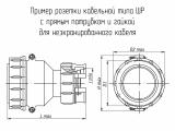 ШР28П1НШ4 чертеж кабельной розетки с прямым патрубком и гайкой для неэкранированного кабеля.