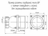 ШР20ПК4ЭГ8 чертеж приборной розетки с прямым патрубком и гайкой для экранированного кабеля.