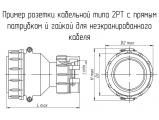 2РТ32П10НШ1-А чертеж кабельной розетки с прямым патрубком и гайкой для неэкранированного кабеля.