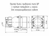 ШР40ПК14НШ2 чертеж приборной вилки с прямым патрубком и гайкой для неэкранированного кабеля.