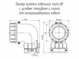 ШР40У14НШ2 чертеж кабельной розетки с угловым патрубком и гайкой для неэкранированного кабеля.