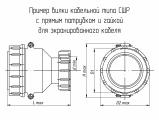 СШР28П4ЭГ8 чертеж кабельной вилки с прямым патрубком и гайкой для экранированного кабеля.