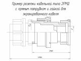 2РМД45КПЭ50Г8А1В чертеж кабельной розетки с прямым патрубком и гайкой для экранированного кабеля.