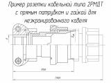 2РМДТ36КПН20Г6А1В чертеж кабельной розетки с прямым патрубком и гайкой для неэкранированного кабеля.