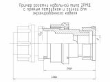 2РМД24КПЭ10Г5А1 чертеж кабельной розетки с прямым патрубком и гайкой для экранированного кабеля.