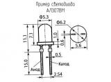 АЛ307ВМ схема, чертеж светодиода.